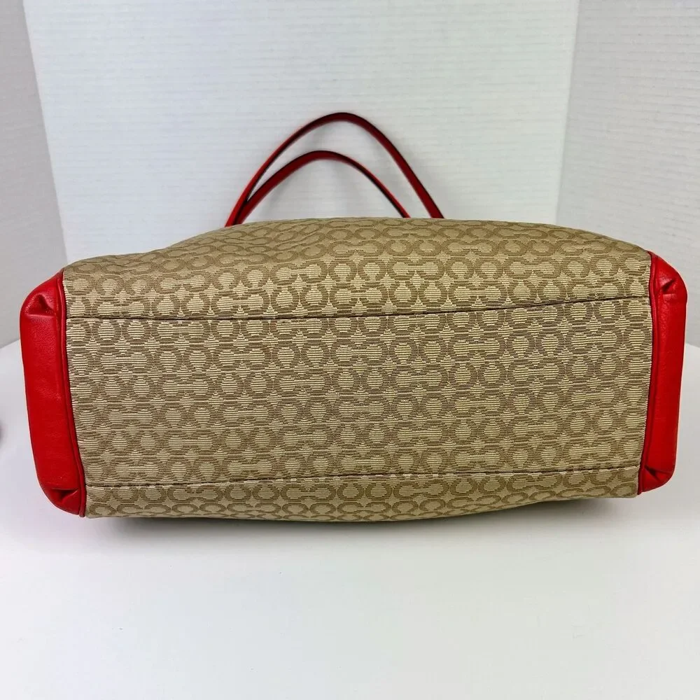 Coach Madison Needlepoint Op Art Shoulder Bag Phoebe Coral Red Monogram Logo